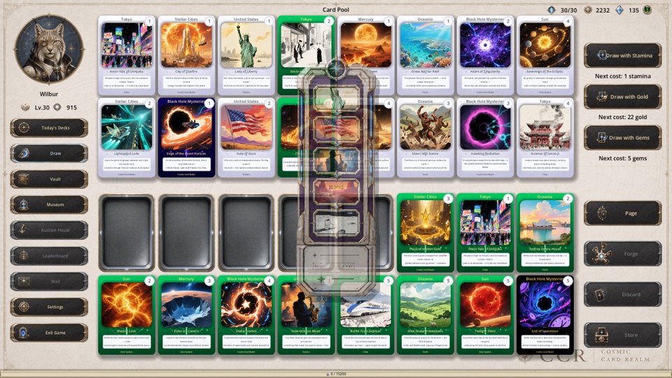 Forge a matching five-card set into a Relic for your museum.